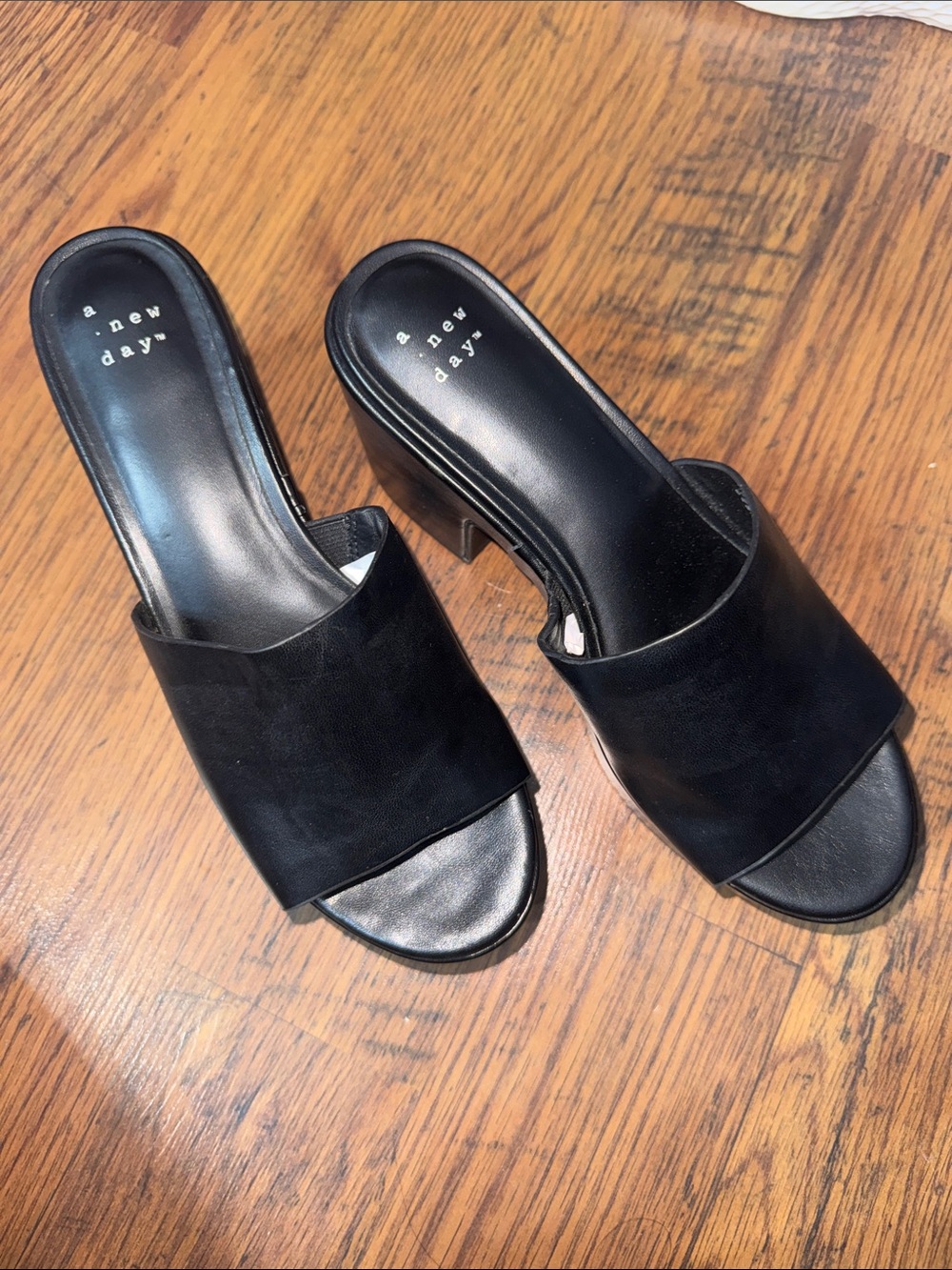 a new day Black Open-Toe Slide Mules SS2